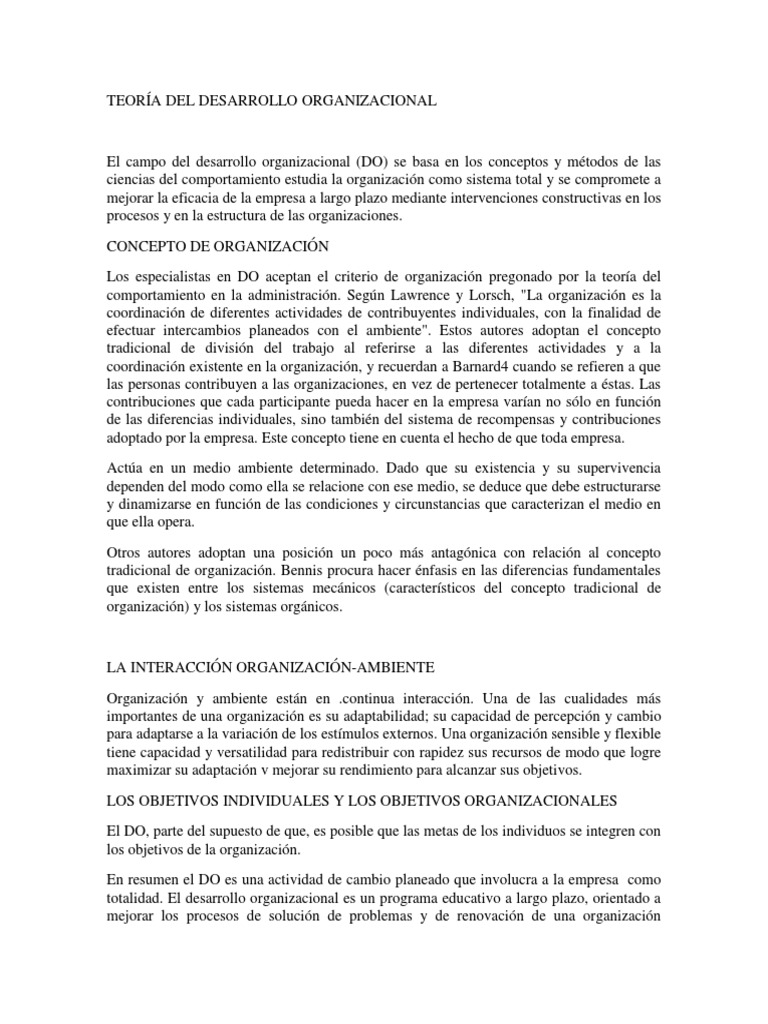 Teoría Del Desarrollo Organizacional | PDF | Desarrollo organizacional ...