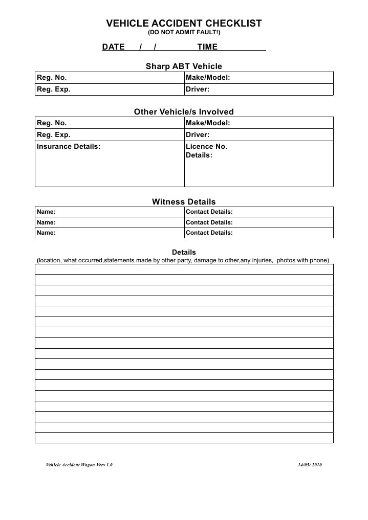 Vehicle Accident Checklist Wagon Vers 1.0 | PDF