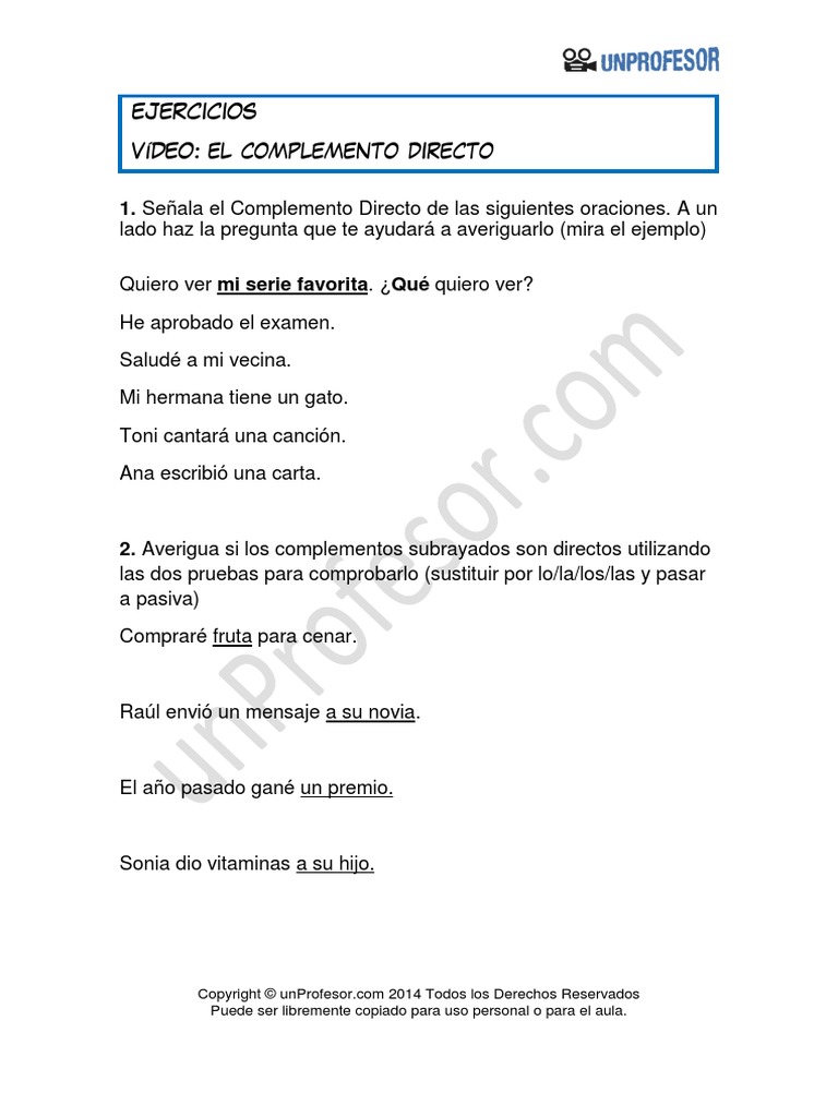 Ejercicio El Complemento Directo PDF | PDF