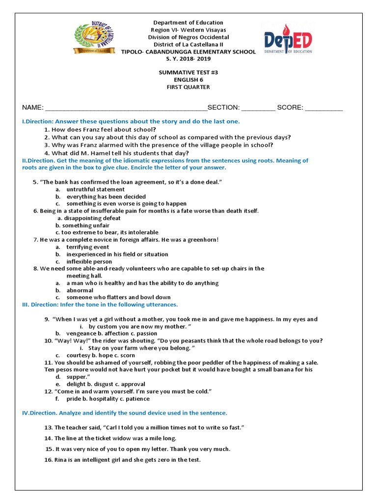 1st quarter summative test image