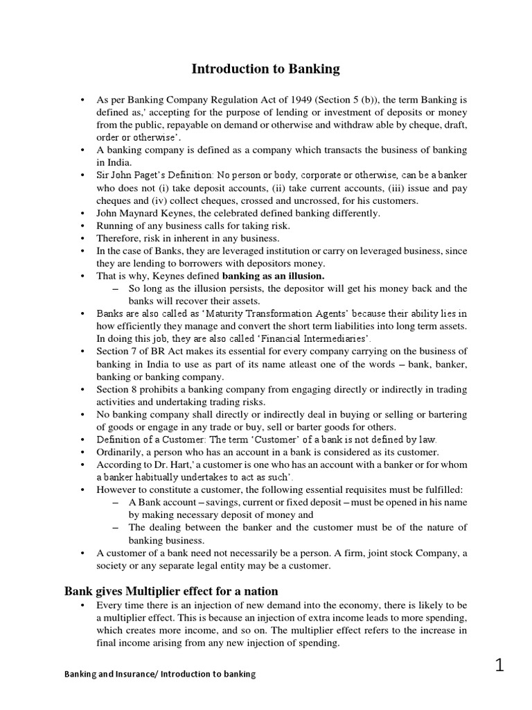 Introduction To Banking | PDF | Fiscal Multiplier | Banks