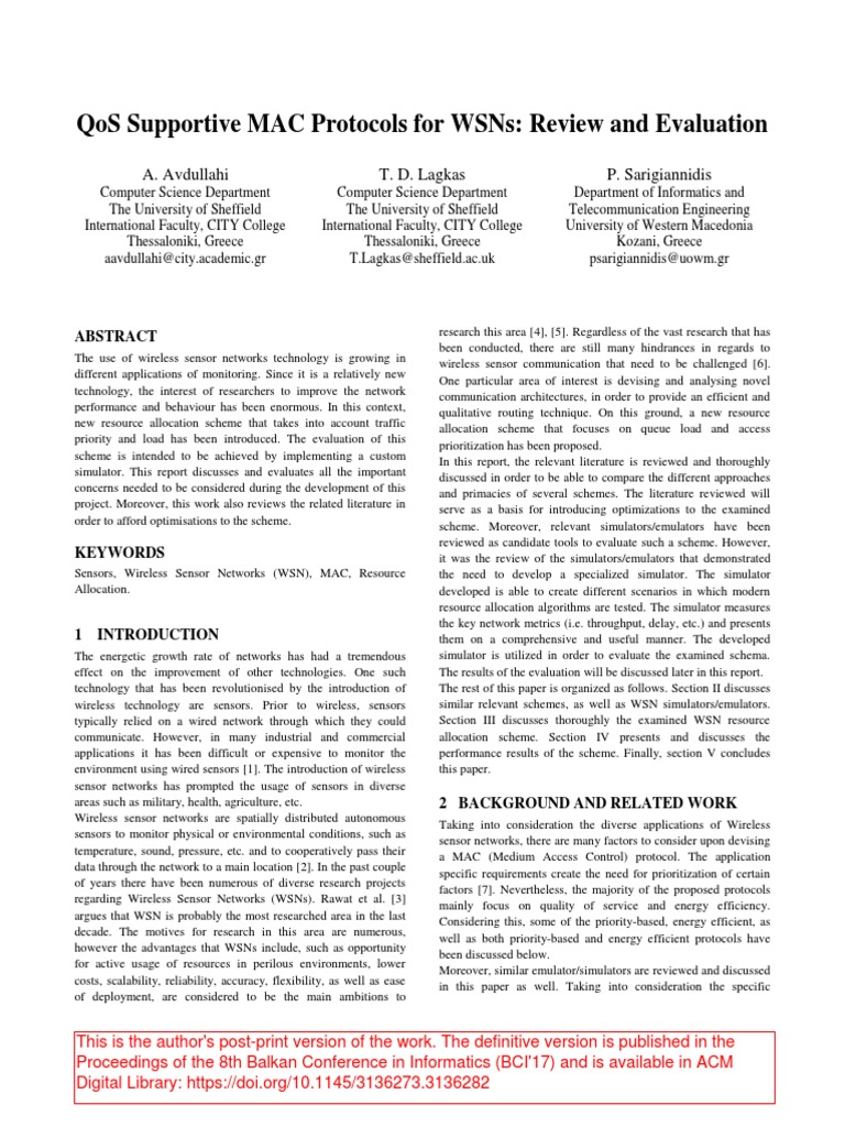 QoS MAC Protocols for Wireless Sensor Networks | PDF | Wireless Sensor ...
