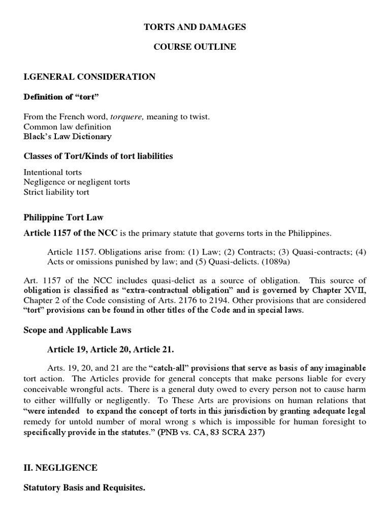 Torts and Damages Overview | PDF | Tort | Negligence
