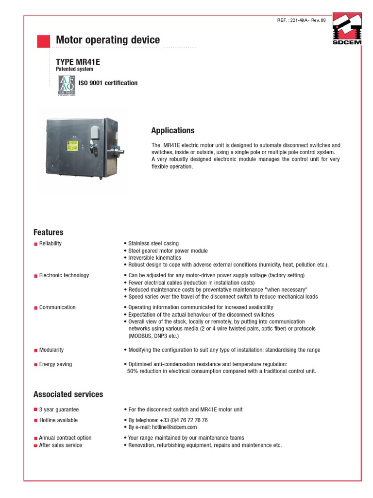 SDCEM Fiche Technique MR41E PDF Hertz Switch