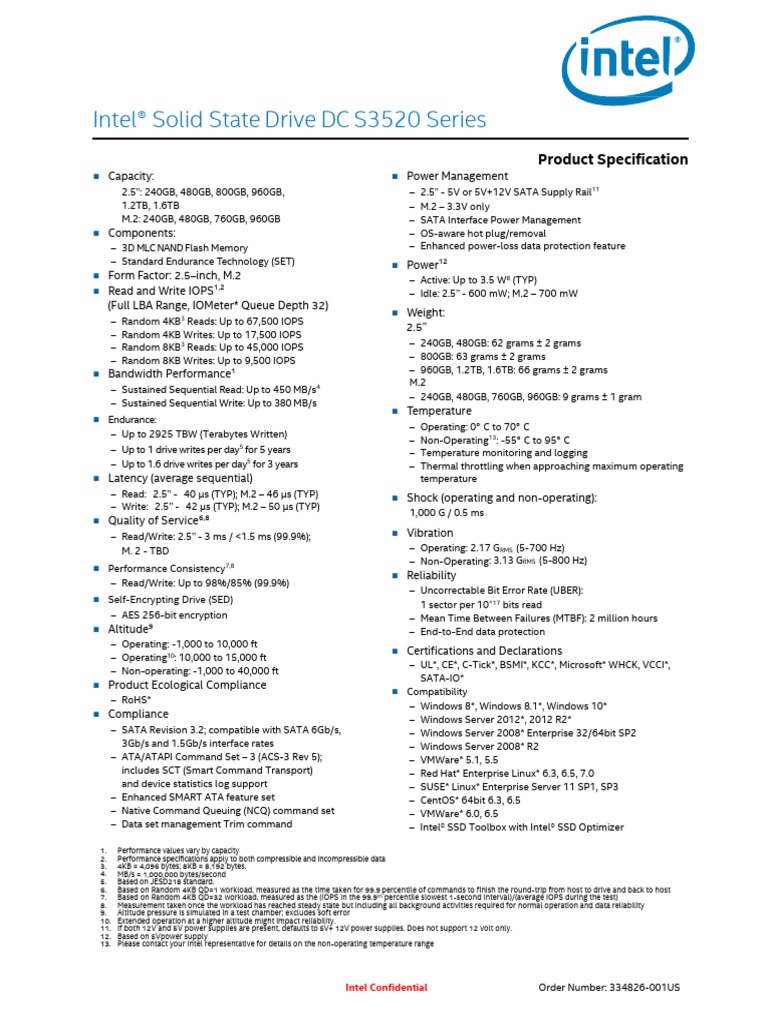 Intel Solid State Drive DC s3520 Series | PDF | Solid State Drive ...