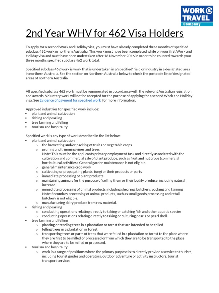 Requirements and Guidelines for Obtaining a Second Work and Holiday ...