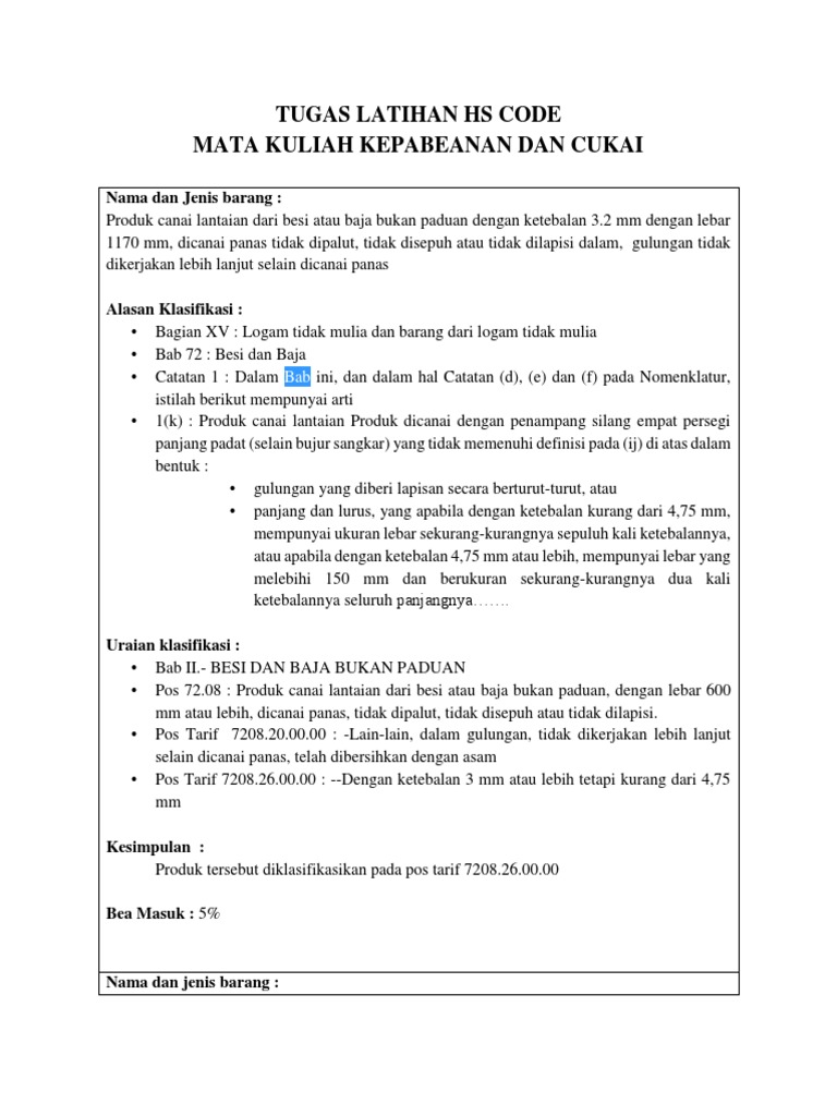 Klasifikasi Barang Bea Cukai Pdf