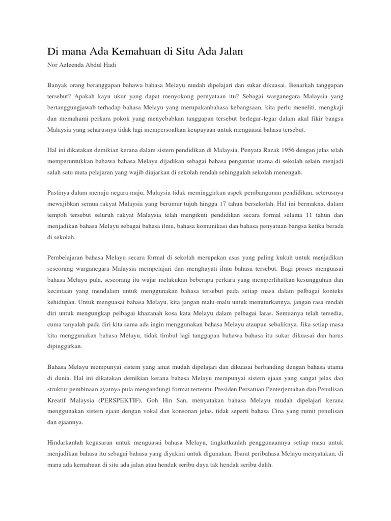 Di Mana Ada Kemahuan Di Situ Ada Jalan Pdf