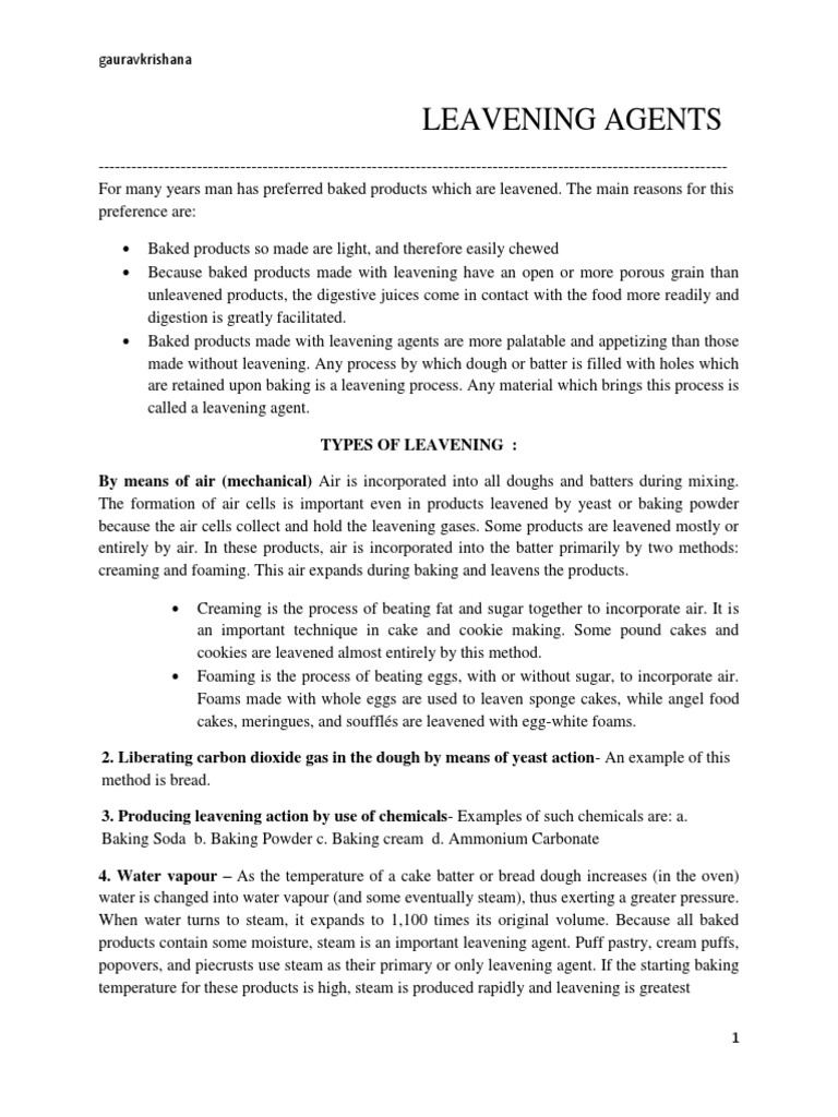 Leavening Agents PDF Sodium Bicarbonate Baking Powder