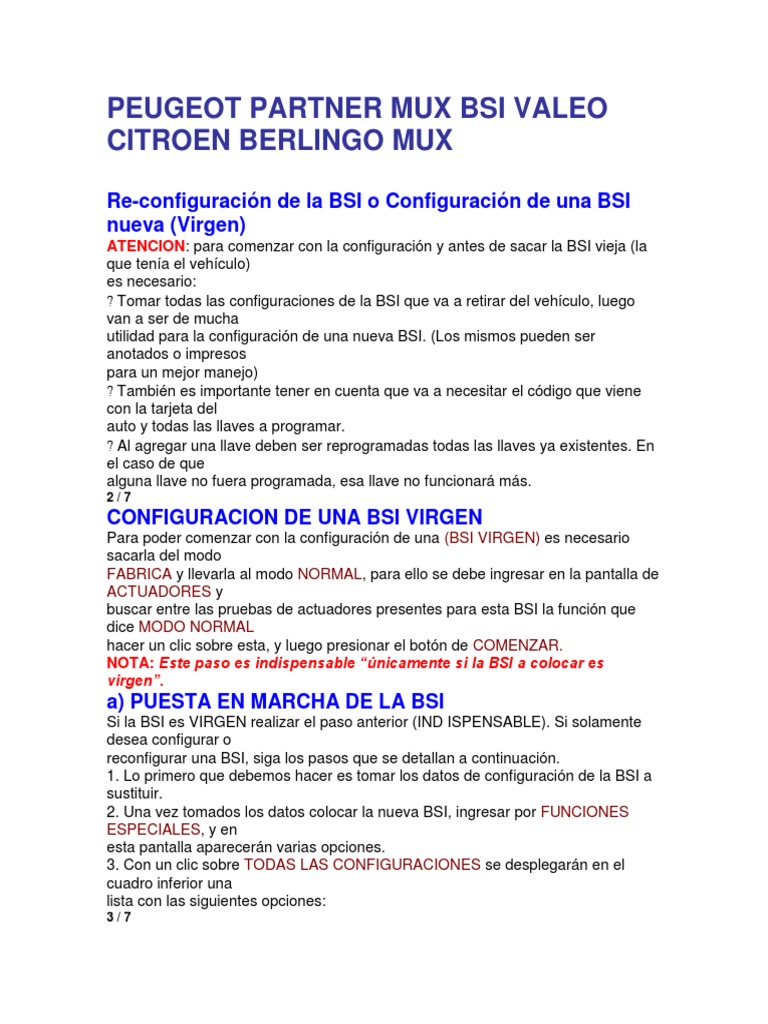 Configuracion BSI Valeo Citroen Mux - Peugeot Mux | | Point Click | Informática