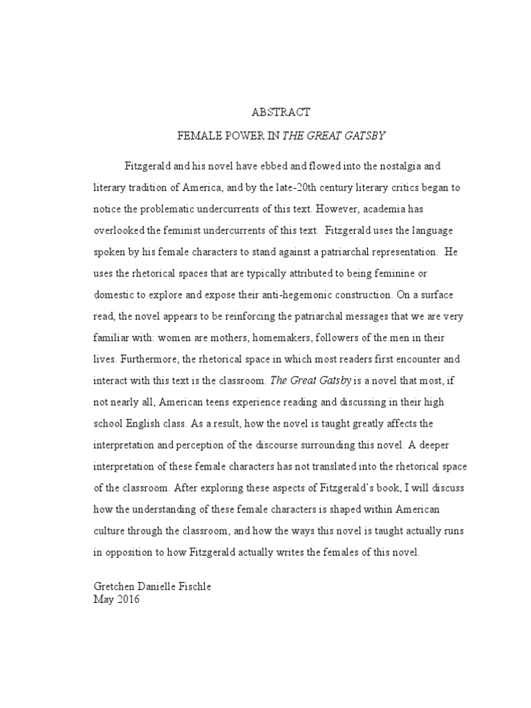 Feminist Reading of The Great Gatsby | PDF | The Great Gatsby | Narration