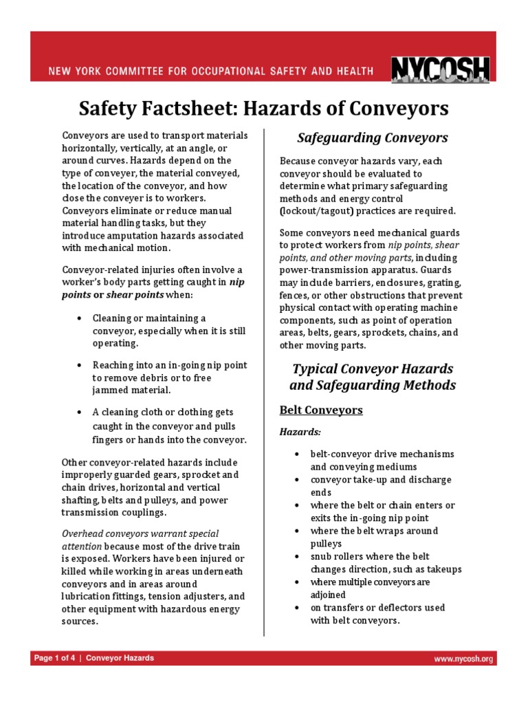 Safety Factsheet Hazards of Conveyors PDF Belt (Mechanical