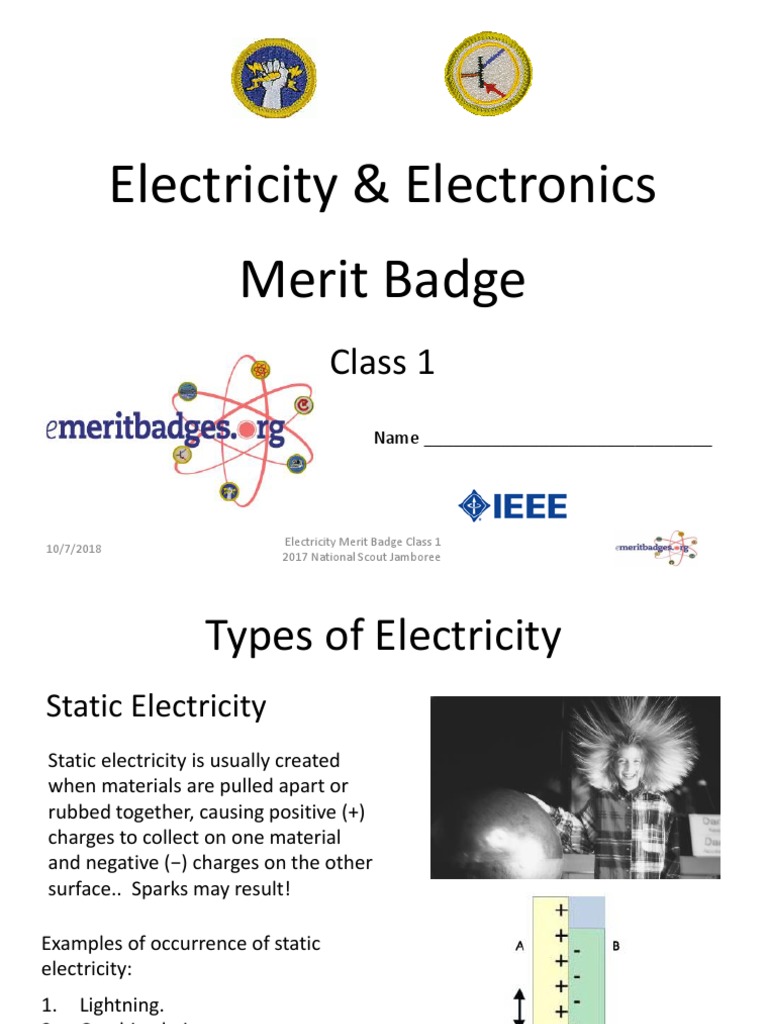 Electricity Merit Badge Class 1 2017 PDF Electrical Resistance And