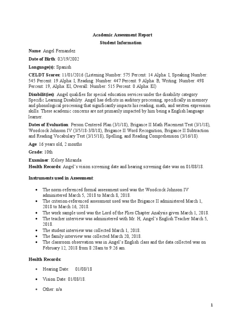 Final Assessment Report | PDF | Reading Comprehension | Test (Assessment)