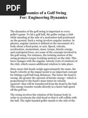 Dynamics Of A Golf Swing Rotation Around A Fixed Axis