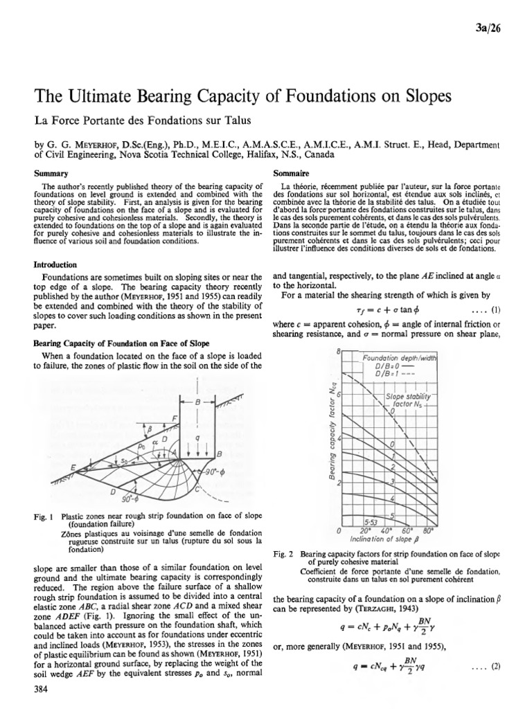 Meyerhof's Bearing Capacity on Slopes | PDF | Soil | Slope