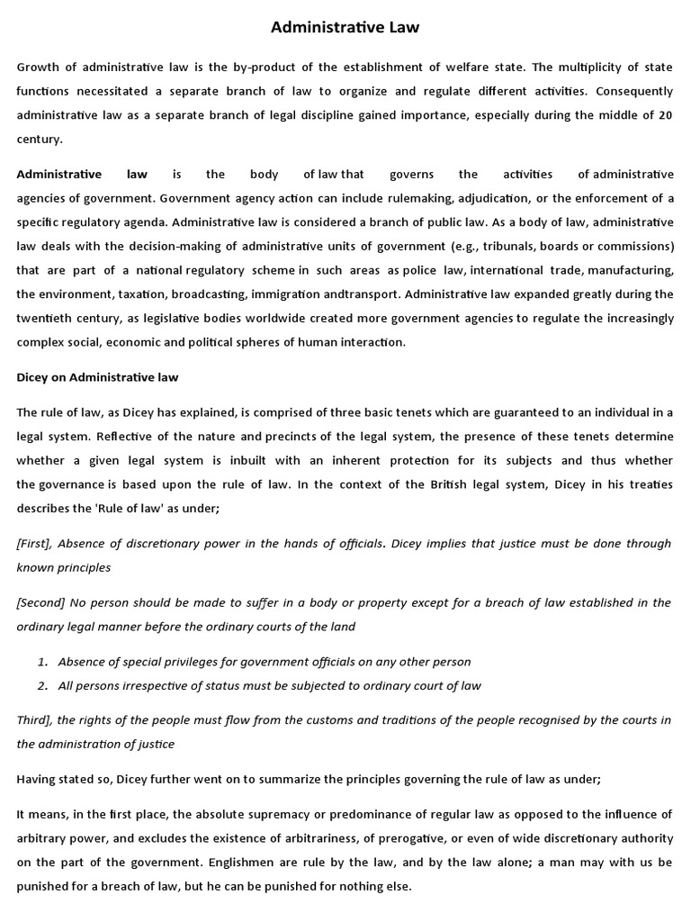 Administrative Law Administrative Law Is The Body of Law That Governs