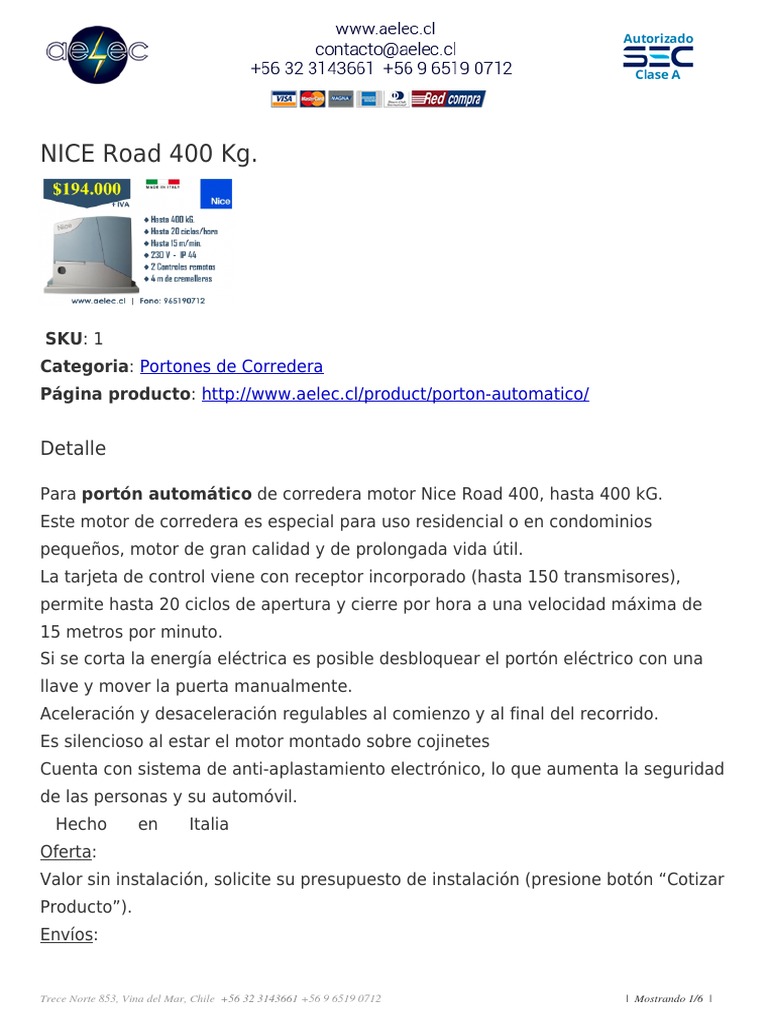 NICE Road 400 KG PDF PDF Chile — free download