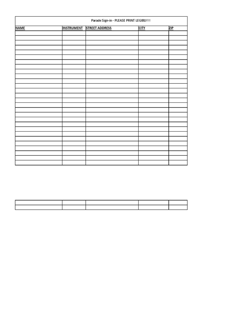 Parade Sign-in Sheet Template | PDF