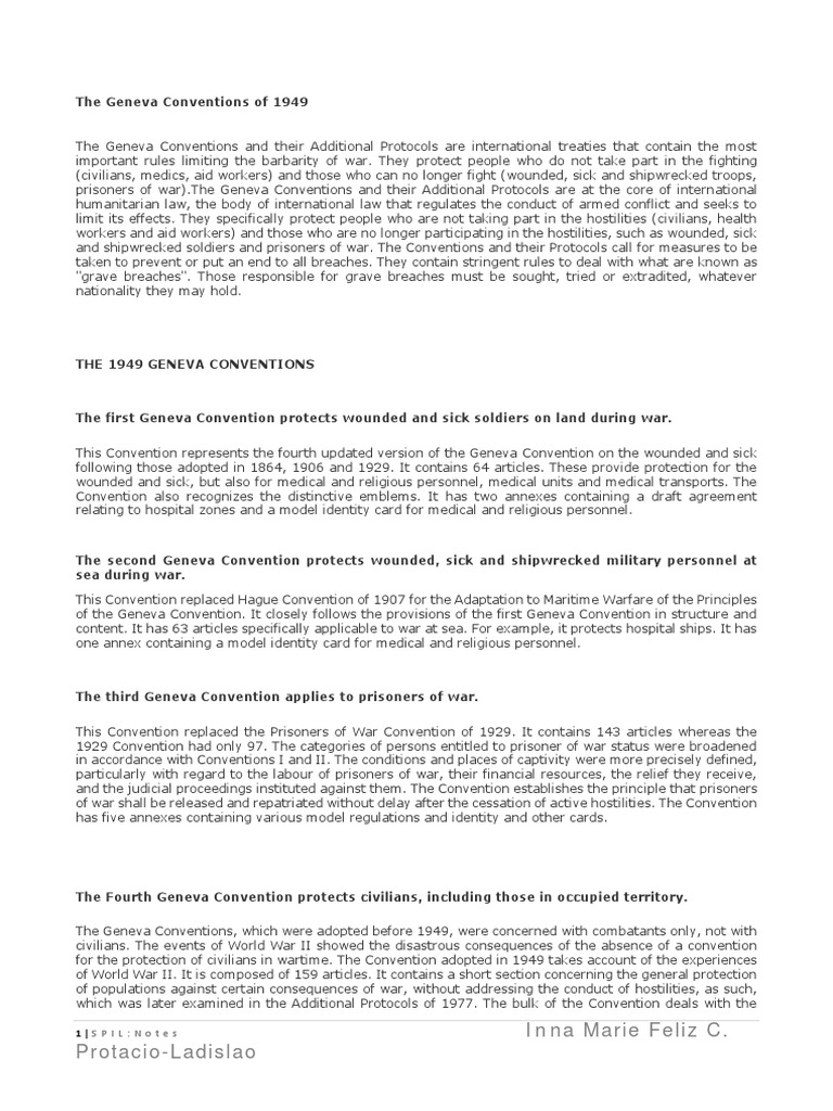 SPIL Geneva Convention PDF Geneva Conventions International