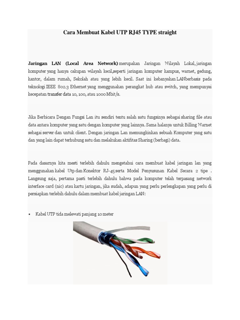 Cara Membuat Kabel UTP RJ45 TYPE Straight1 | PDF | Teknologi & Rekayasa