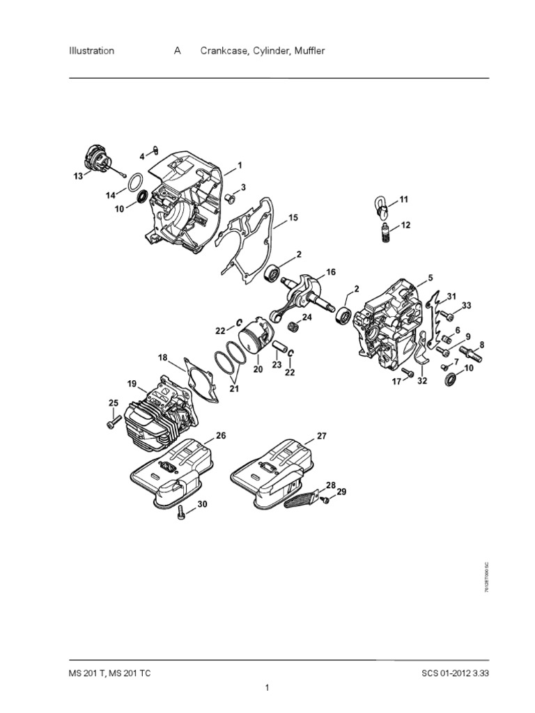 MS 201 T/TC Parts Diagram Overview | PDF | Carburetor | Piston