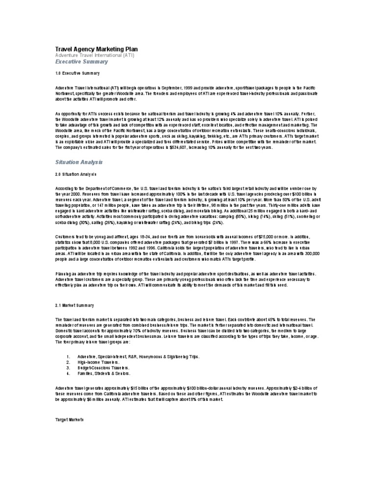 Travel Agency Marketing Plan PDF