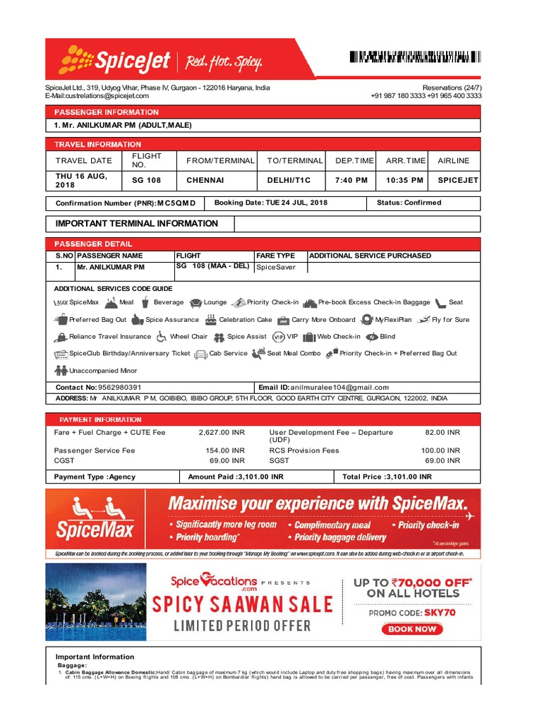 SpiceJet Flight Booking Details | PDF | Aviation | Business