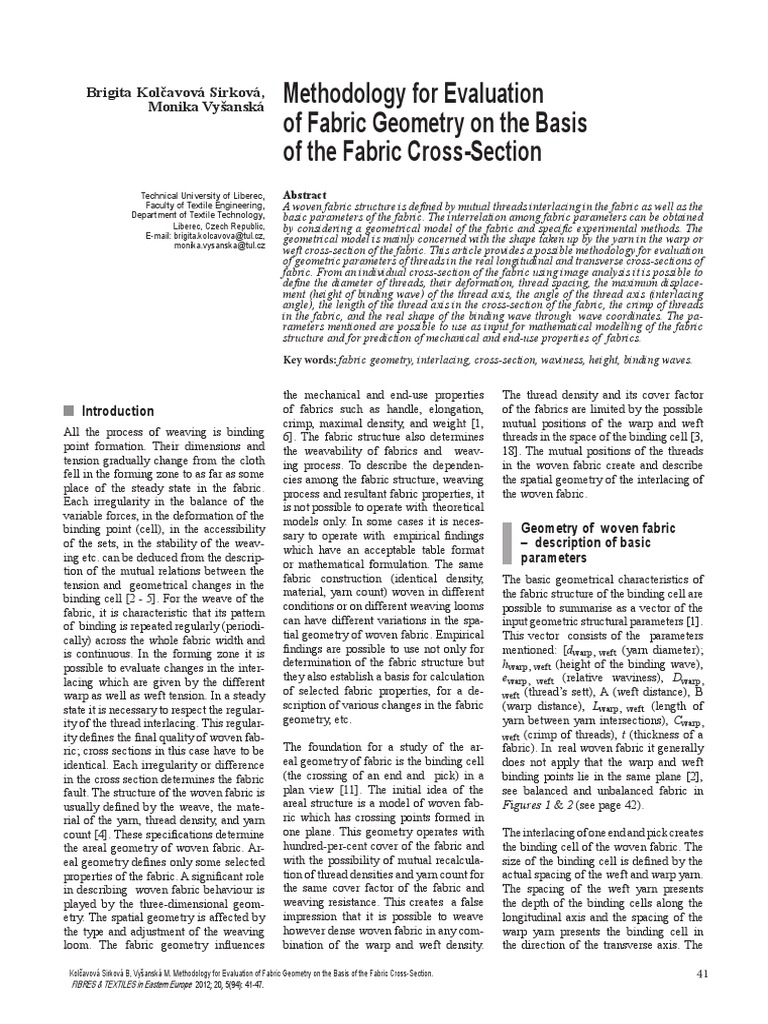 Fabric Geometry Evaluation Methodology | PDF | Weaving | Textiles