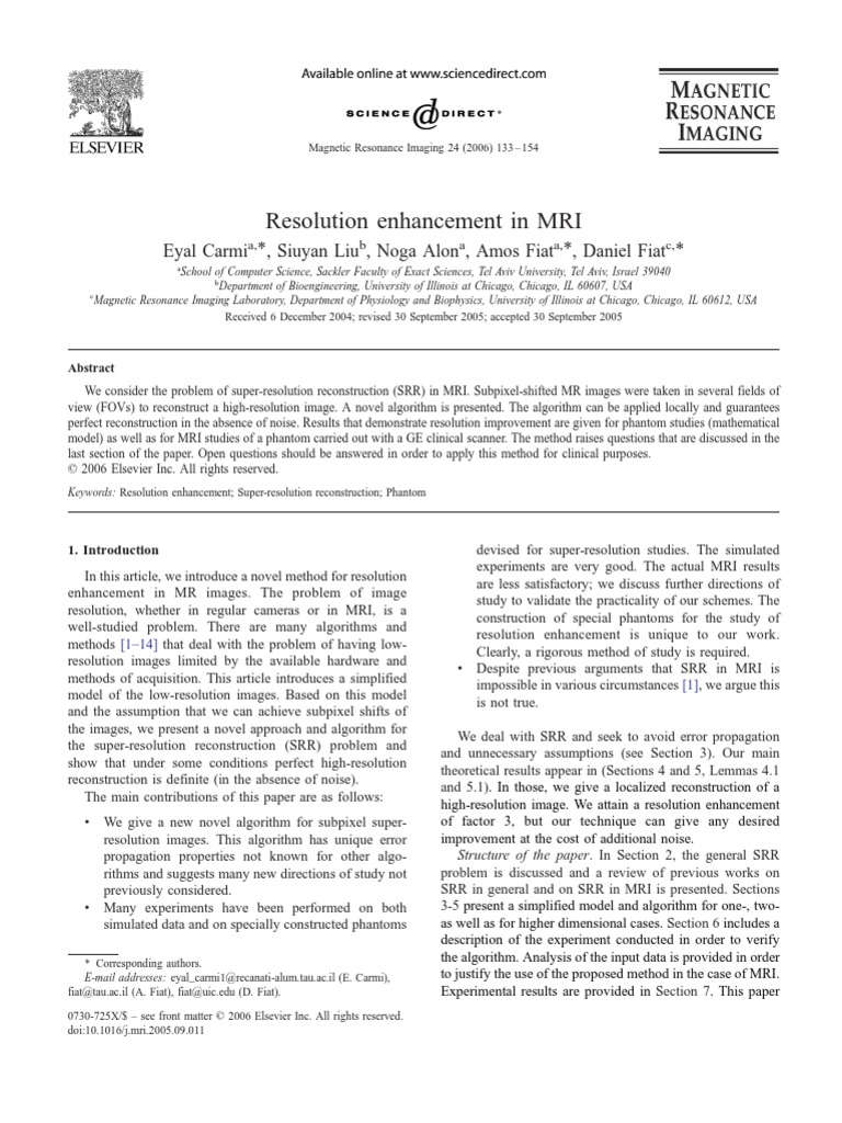 Resolution Enhancement in MRI | PDF | Image Resolution | Magnetic ...