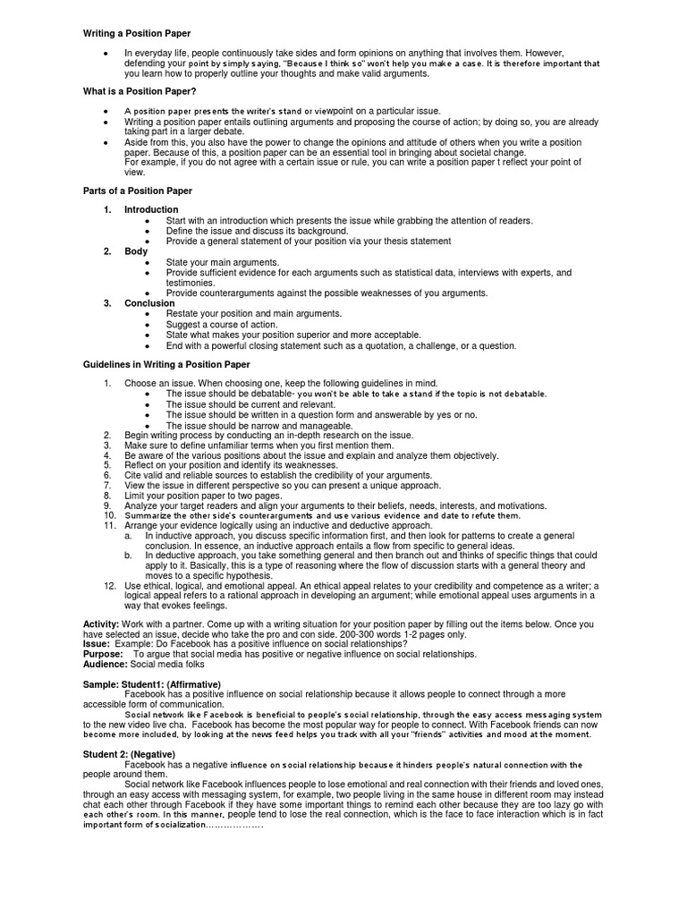 Writing A Position Paper | PDF | Business