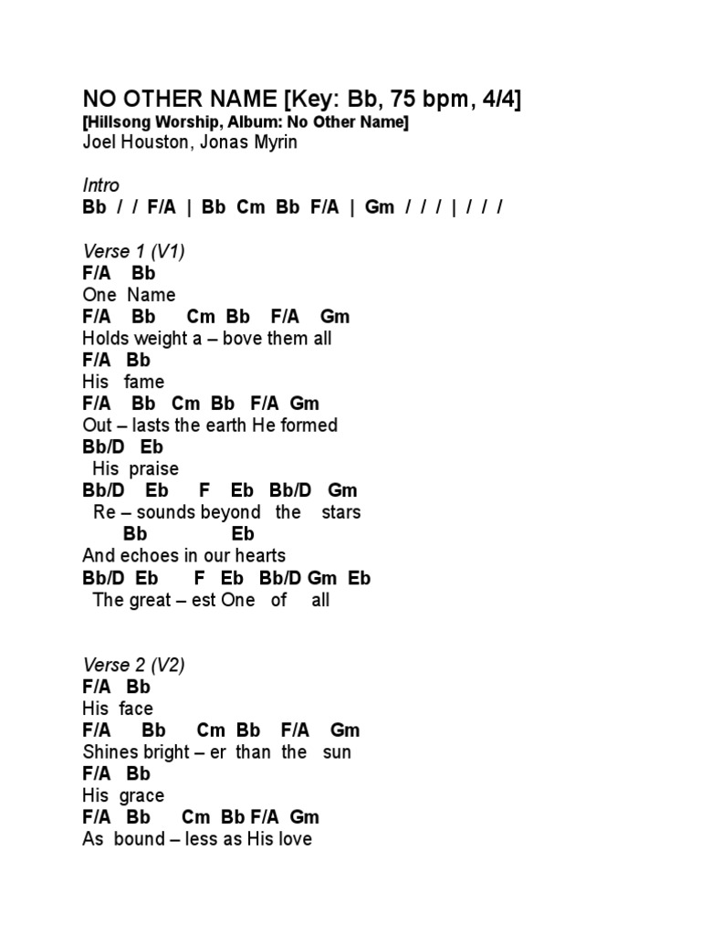 No Other Name (Key of BB) - Hillsong Worship | PDF