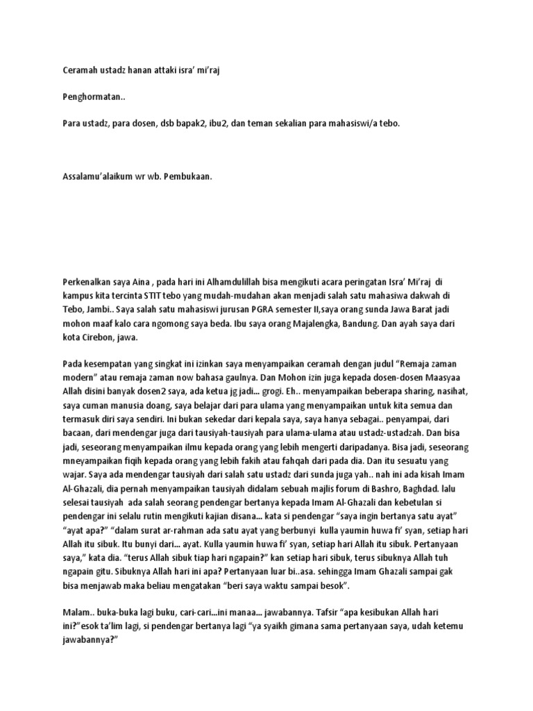 Ceramah Ustadz Hanan Attaki Isra