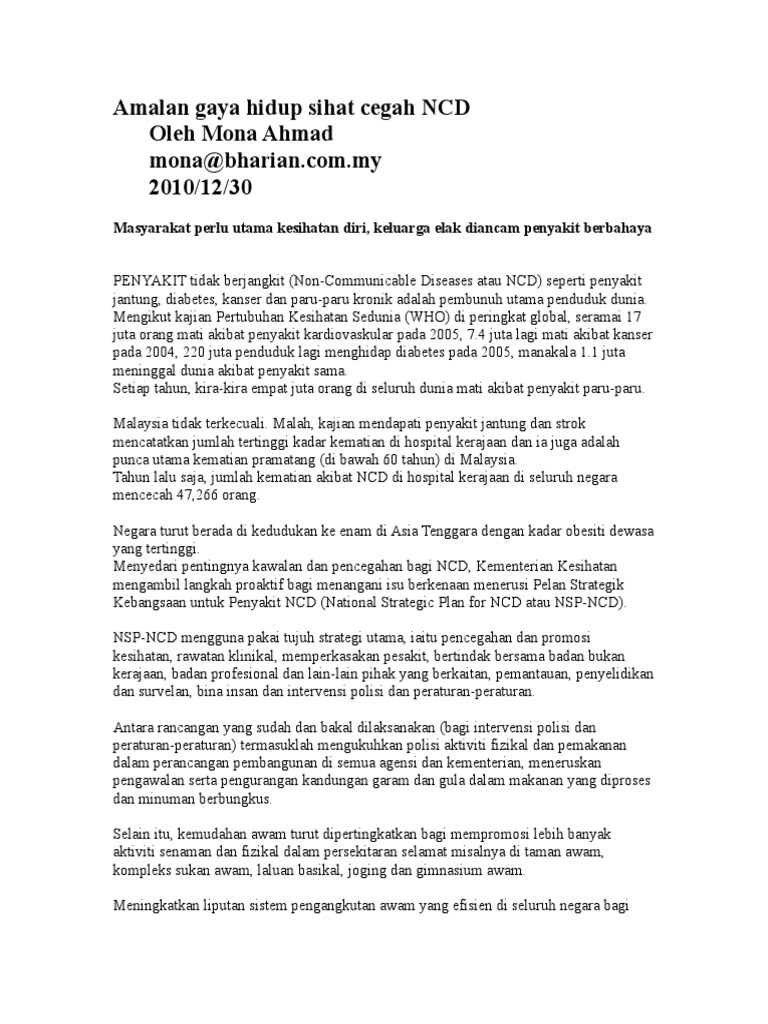 Amalan Gaya Hidup Sihat Cegah NCD | PDF | Kesehatan Holistik
