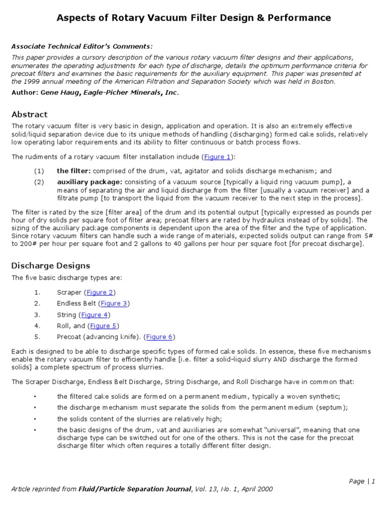 Aspects of Rotary Vacuum Filter Design and Performance PDF
