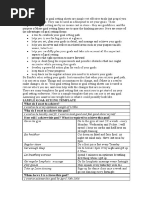 Goal Setting Forms or Goal Setting