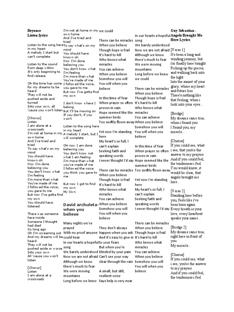 Lyrics | PDF | Miracle