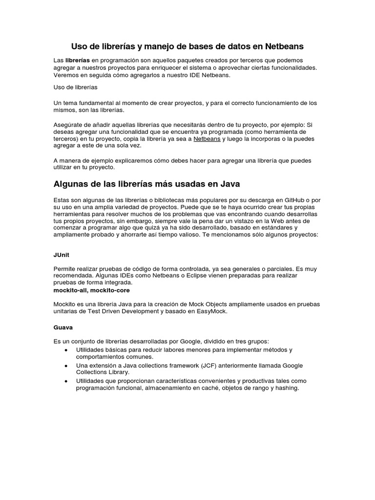 Librerías y Bases de Datos en Netbeans | PDF | Biblioteca (informática ...
