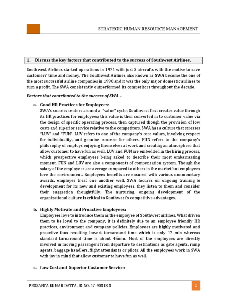 A Study On Southwest Airlines PDF Human Resource Management Airlines