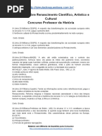 Simulado Sobre Renascimento Científico, Artístico e Cultural Concurso Professor de História