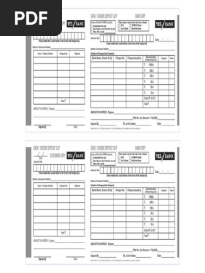 Yes Bank Online Deposit Slip Deposit Account Cash