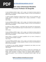 Simulado Sobre Urbanização Brasileira Concurso Professor de Geografia
