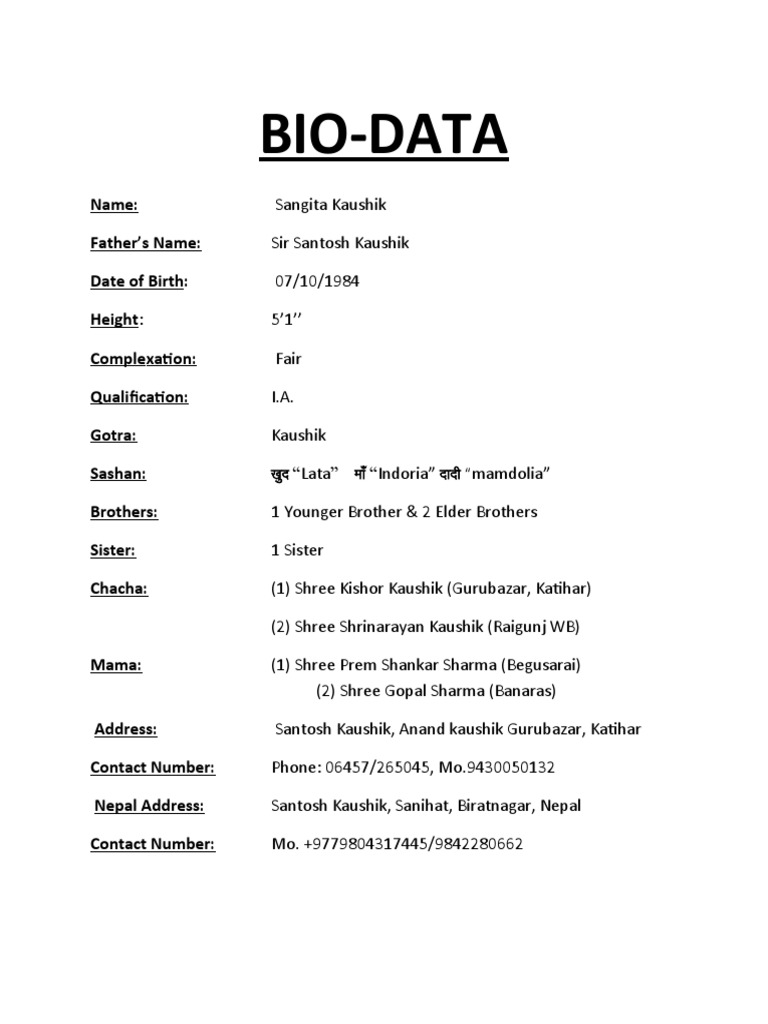 29+ Biodata Format In Word Free Download For Job Background