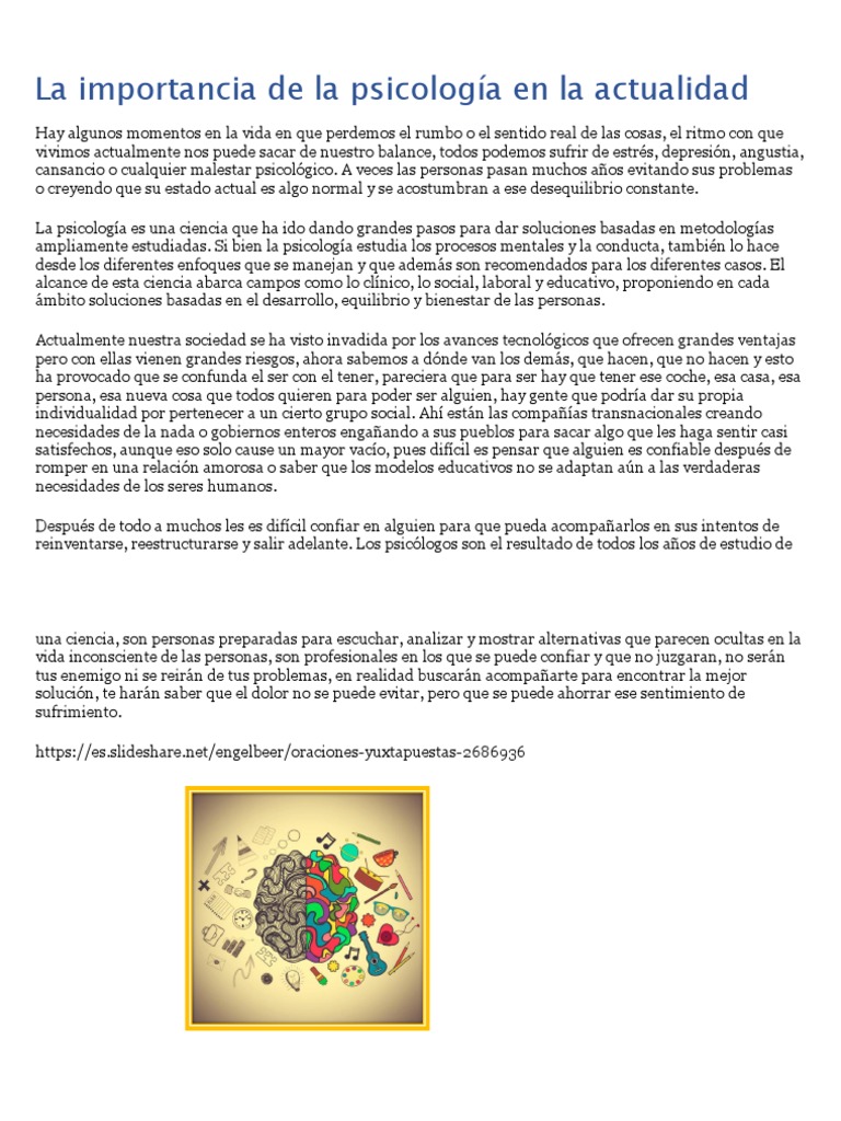 La Importancia de La Psicología en La Actualidad | PDF | Sicología ...
