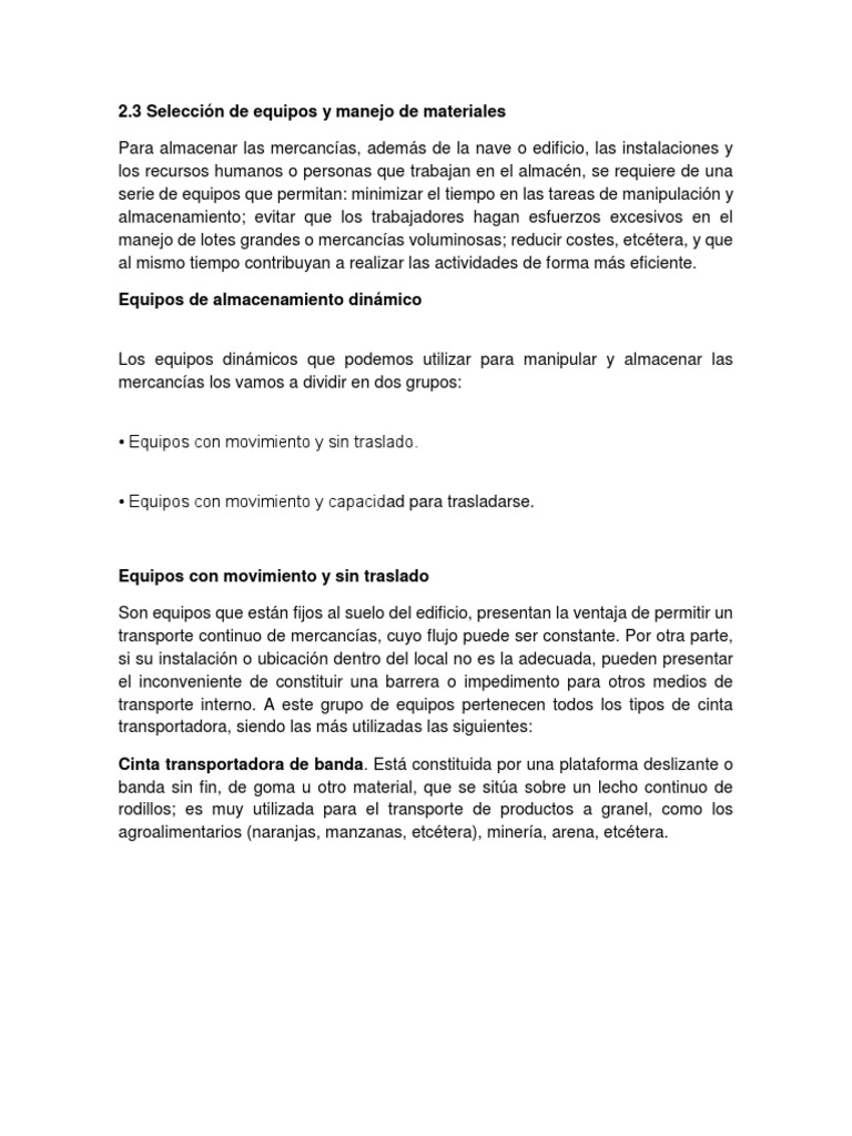 Seleccion de Equipos y Manejo de Materiales | PDF | Almacén | Transporte
