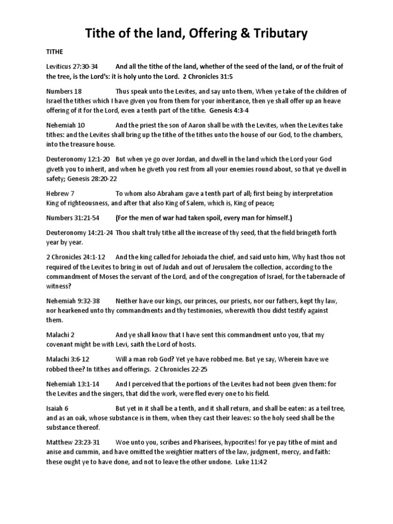 Tithe of The Land, Offering & Tributary | PDF | Tithe | Book Of Deuteronomy