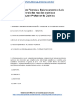 Simulado Sobre Fórmulas Balanceamento e Leis Ponderais Das Reações Químicas Concurso Professor de Química