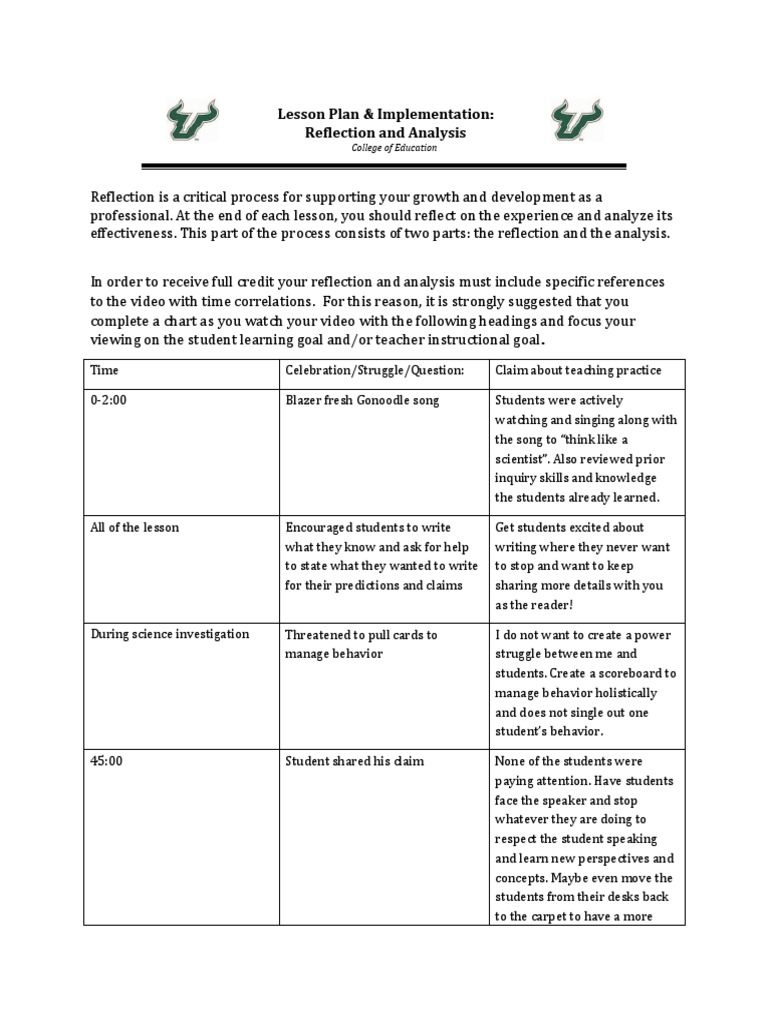 Lesson Reflection and Analysis Guide | PDF | Differentiated Instruction ...