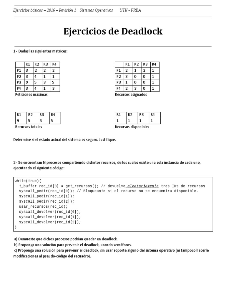 Guia Ejercicios Deadlock - 2016 | PDF | Servidor (Computación) | Áreas ...