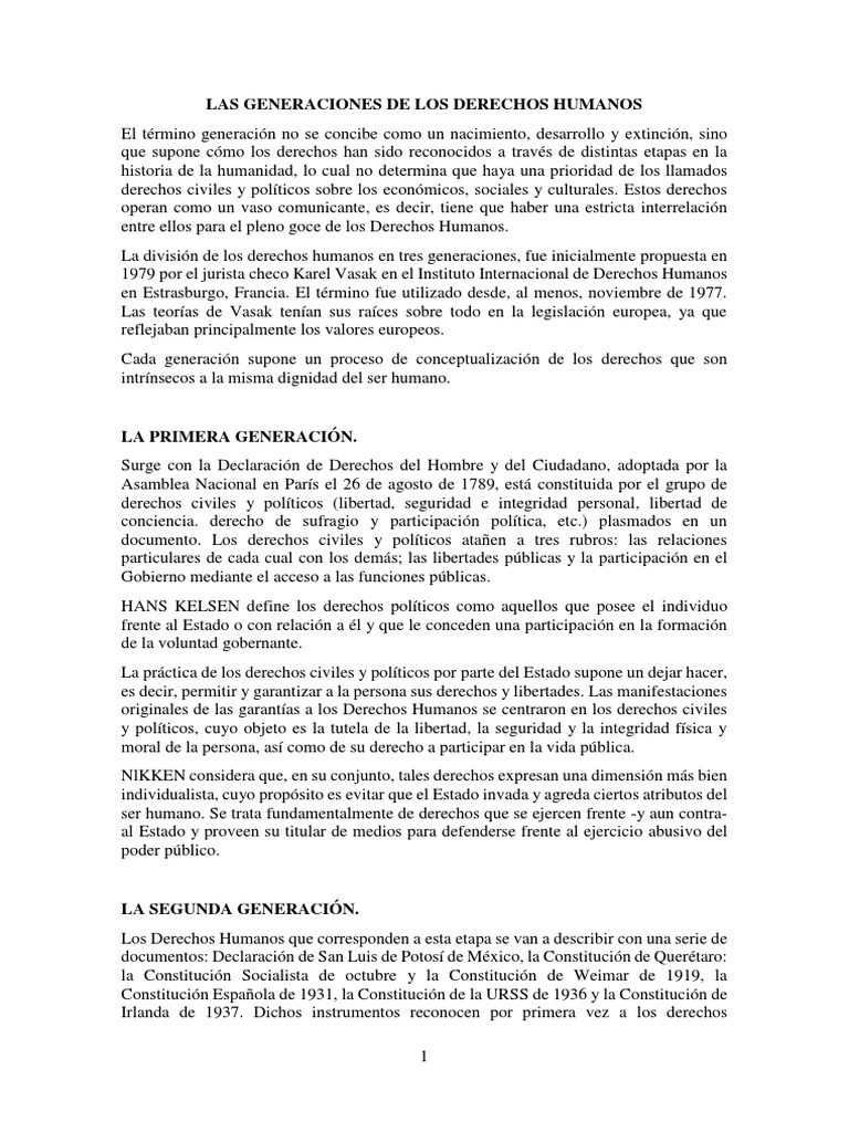 Generaciones de los Derechos Humanos | PDF | Derechos humanos | Derechos